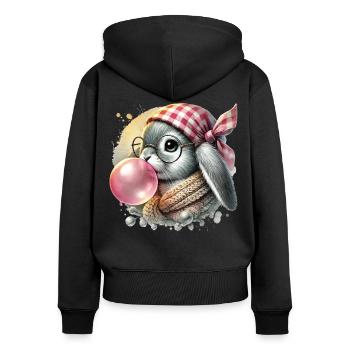 Ostern Retro Hase Mit Brille In Cottagecore Stil - Frauen Premium Bio Zip Hoodie - Schwarz - Hinten - Julia (174cm)