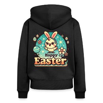 Poussin de Pâques Style Vintage Joyeuses Pâques - Sweat à capuche zippé Premium bio Femme - noir - Dos - Julia (174cm)