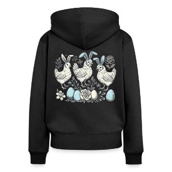 Poules de Pâques poussin Rétro Lapin de Pâques Poulet - Sweat à capuche zippé Premium bio Femme - noir - Dos - Julia (174cm)