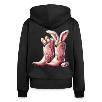 Easter Cowboy Boots with Eggs Retro - Women's Premium Organic Zip Hoodie - black - Back - Julia (174cm)
