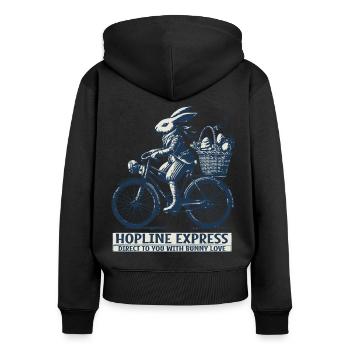 Ostern Hopline Express Retro Ästhetik - Frauen Premium Bio Zip Hoodie - Schwarz - Hinten - Julia (174cm)