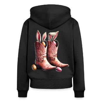 Bottes rétro de cow-boy de Pâques avec oreilles de lapin Vintage - Sweat à capuche zippé Premium bio Femme - noir - Dos - Julia (174cm)