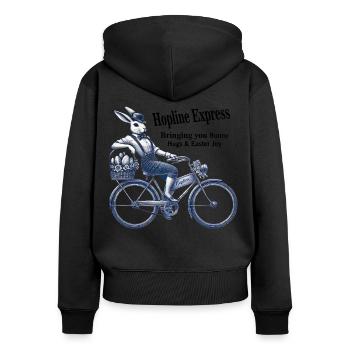 Ostern Retro Hase Fahrrad Freude Hopline - Frauen Premium Bio Zip Hoodie - Schwarz - Hinten - Julia (174cm)