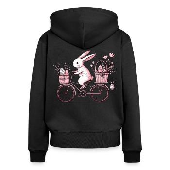 Ostern Hase Rad Vintage Stil - Frauen Premium Bio Zip Hoodie - Schwarz - Hinten - Julia (174cm)