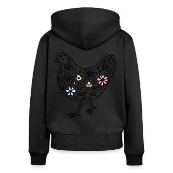 Ostern Huhn Mit Blumen Vintage Hühner Design - Frauen Premium Bio Zip Hoodie - Schwarz - Hinten - Julia (174cm)