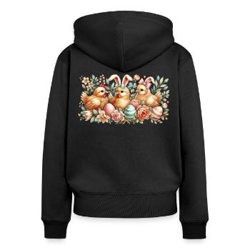 Poussin de Pâques Vintage Retro Poulets - Sweat à capuche zippé Premium bio Femme - noir - Dos - Julia (174cm)