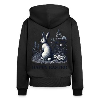 Pâques Rétro Lapin Fleurs Vintage Esthétique - Sweat à capuche zippé Premium bio Femme - noir - Dos - Julia (174cm)