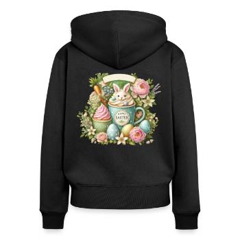 Osterhase Kaffeetasse Happy Easter - Frauen Premium Bio Zip Hoodie - Schwarz - Hinten - Julia (174cm)