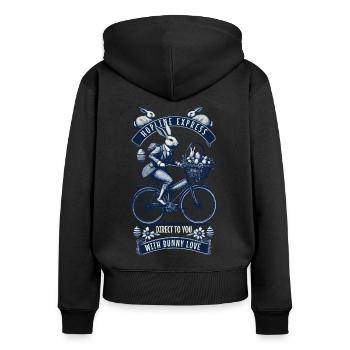 Easter Retro Bunny Bicycle Basket Eggs - Women's Premium Organic Zip Hoodie - black - Back - Julia (174cm)