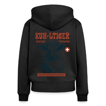 Kuh & Käse Shirt: Schweizer Ländlerfreude pur - Frauen Premium Bio Zip Hoodie - Schwarz - Hinten - Julia (174cm)