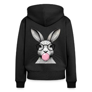 Ostern Hase Mit Brille Kaugummiblase Retro Stil - Frauen Premium Bio Zip Hoodie - Schwarz - Hinten - Julia (174cm)