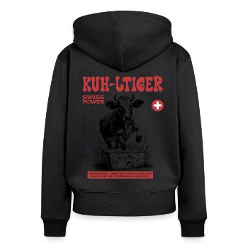 Schweiz-Shirt mit Käse, Kuh & traditioneller Seele - Frauen Premium Bio Zip Hoodie - Schwarz - Hinten - Julia (174cm)