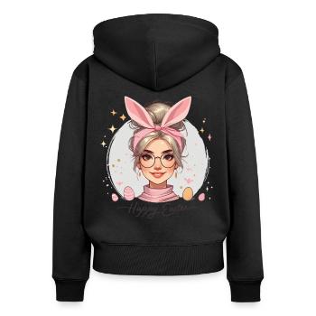 Ostern Fröhliches Design Mit Häschenohren - Frauen Premium Bio Zip Hoodie - Schwarz - Hinten - Julia (174cm)