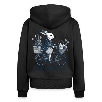 Ostern Retro Hase Überraschung Lieferungen Fahrrad - Frauen Premium Bio Zip Hoodie - Schwarz - Hinten - Julia (174cm)