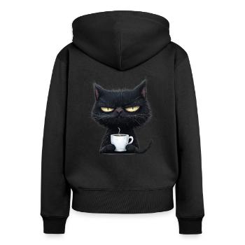 Grantige Katze mit Kaffee zum Personalisieren - Frauen Premium Bio Zip Hoodie - Schwarz - Hinten - Julia (174cm)
