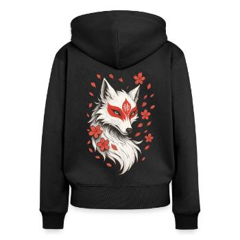 Kitsune Fuchs, Japanische Anime & Mythologie - Frauen Premium Bio Zip Hoodie - Schwarz - Hinten - Julia (174cm)