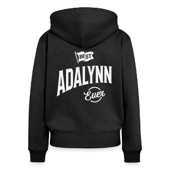 Meilleur prénom Adalynn jamais personnalisé Adalynn - Sweat à capuche zippé Premium bio Femme - noir - Dos - Julia (174cm)