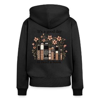 Bookworm Bookworm Funny Book Saying Floral - Women's Premium Organic Zip Hoodie - black - Back - Julia (174cm)