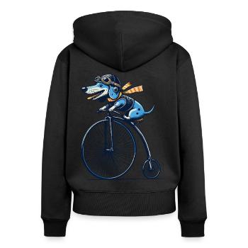 Teckel à vélo pour les amateurs de rétro avec style - Sweat à capuche zippé Premium bio Femme - noir - Dos - Julia (174cm)