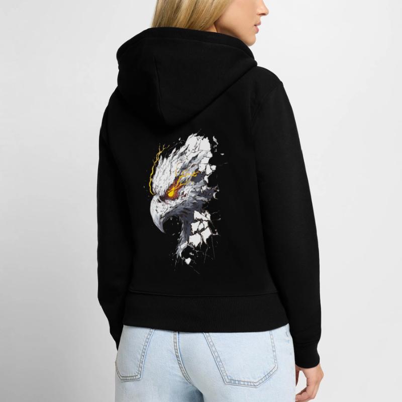 Cyborg eagle with laser vision breaks through wall Women's Premium Organic Zip Hoodie