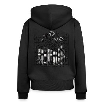 Bücherwurm Lustiger Buch Spruch Lesen Ist Therapie - Frauen Premium Bio Zip Hoodie - Schwarz - Hinten - Julia (174cm)