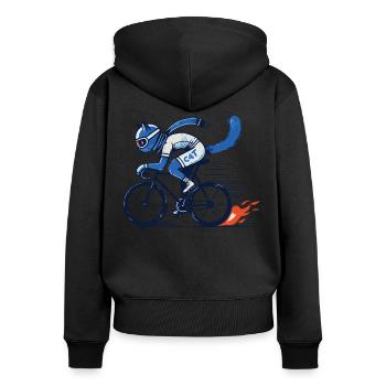 Fahrrad Katze für stylische Rennradfahrer - Frauen Premium Bio Zip Hoodie - Schwarz - Hinten - Julia (174cm)