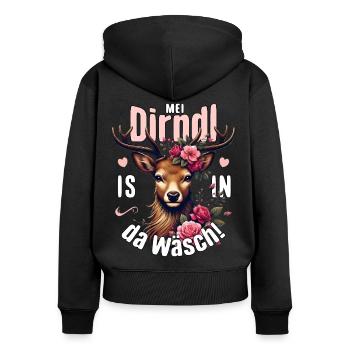 Trachtenshirt Damen Trachten T-Shirt Dirndl Ersatz - Frauen Premium Bio Zip Hoodie - Schwarz - Hinten - Julia (174cm)