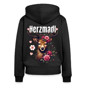 Herzmadl Shirt Damen Trachtenshirt Dirndl T-Shirt - Frauen Premium Bio Zip Hoodie - Schwarz - Hinten - Julia (174cm)