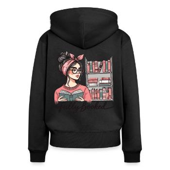 Retro Book Girl Design for Frequent Readers - Women's Premium Organic Zip Hoodie - black - Back - Julia (174cm)