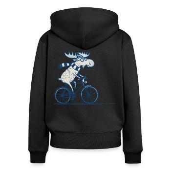 Moose Bicycle Cartoon Design with Humor in Retro - Women's Premium Organic Zip Hoodie - black - Back - Julia (174cm)