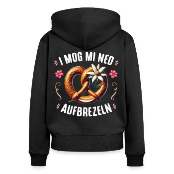 Trachtenshirt Damen Trachten T-Shirt Dirndl Ersatz - Frauen Premium Bio Zip Hoodie - Schwarz - Hinten - Julia (174cm)