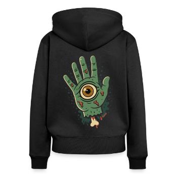 Zombiehand mit Auge - Frauen Premium Bio Zip Hoodie - Schwarz - Hinten - Julia (174cm)