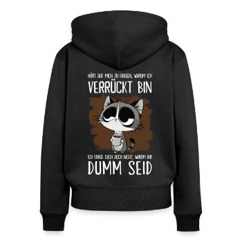 Sarkastischer Katzen Spruch für Morgenmuffel - Frauen Premium Bio Zip Hoodie - Schwarz - Hinten - Julia (174cm)