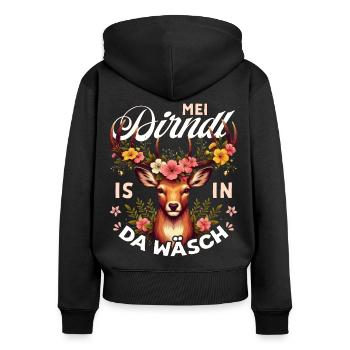 Trachten T-Shirt Dirndl Damen Trachtenshirt Tracht - Frauen Premium Bio Zip Hoodie - Schwarz - Hinten - Julia (174cm)