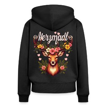 Dirndl Shirt Herzmadl Damen Trachtenshirt Tracht - Frauen Premium Bio Zip Hoodie - Schwarz - Hinten - Julia (174cm)