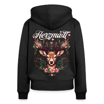 Trachtenshirt Damen Trachten T-Shirt Herzmadl - Frauen Premium Bio Zip Hoodie - Schwarz - Hinten - Julia (174cm)