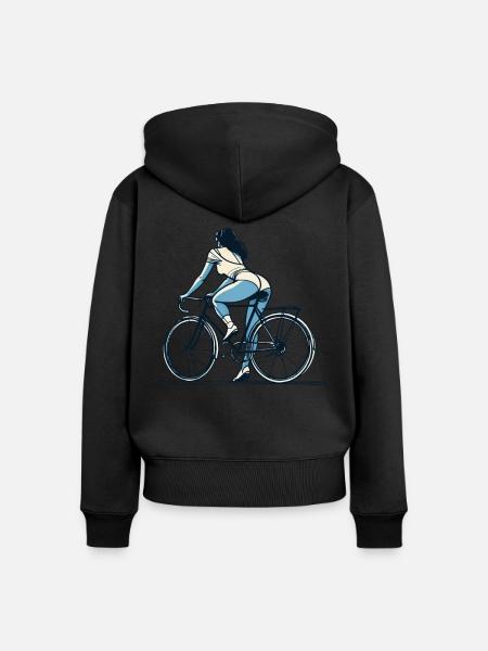 Diseño de ropa de calle con bicicleta de carretera para deportista - Sudadera ecológica prémium con cremallera para mujer - negro