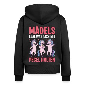 Mädels Egal Was Passiert Pegel Halten - Frauen Premium Bio Zip Hoodie - Schwarz - Hinten - Julia (174cm)
