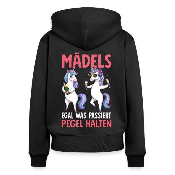 Mädels Egal Was Passiert Pegel Halten - Frauen Premium Bio Zip Hoodie - Schwarz - Hinten - Julia (174cm)