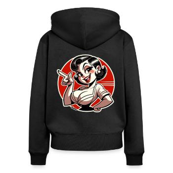 Freche Retro-Dame mit Pin-up-Charme - Frauen Premium Bio Zip Hoodie - Schwarz - Hinten - Julia (174cm)