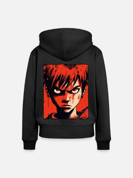 Wütender Junge im roten Comic-Stil - Frauen Premium Bio Zip Hoodie - Schwarz