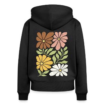 Wildblumen Boho - Frauen Premium Bio Zip Hoodie - Schwarz - Hinten - Julia (174cm)