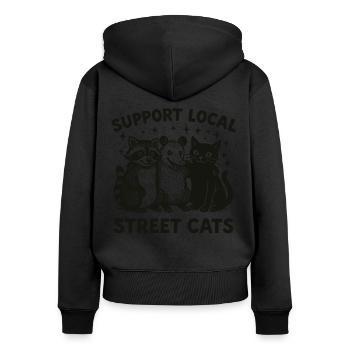 raton laveur opossum, soutenez les chats des rues locaux - Sweat à capuche zippé Premium bio Femme - noir - Dos - Julia (174cm)