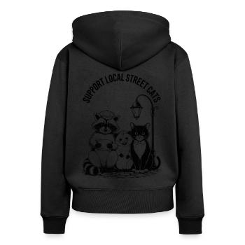 raton laveur opossum, soutenez les chats des rues locaux - Sweat à capuche zippé Premium bio Femme - noir - Dos - Julia (174cm)