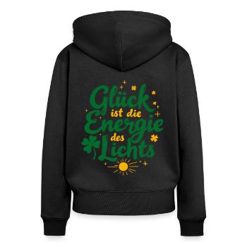 Bonheur, Énergie, Lumière - Sweat à capuche zippé Premium bio Femme - noir - Dos - Julia (174cm)