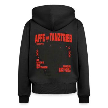 Bass Maul Shirt: Affe pfeffert den Takt raus - Frauen Premium Bio Zip Hoodie - Schwarz - Hinten - Julia (174cm)
