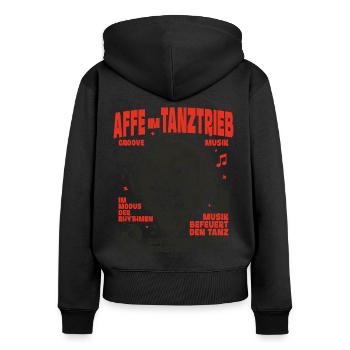 Affe im Modus Shirt: Klang und Instinkt - Frauen Premium Bio Zip Hoodie - Schwarz - Hinten - Julia (174cm)