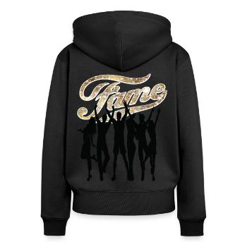 Chemise de cadeaux de fête - Sweat à capuche zippé Premium bio Femme - noir - Dos - Julia (174cm)