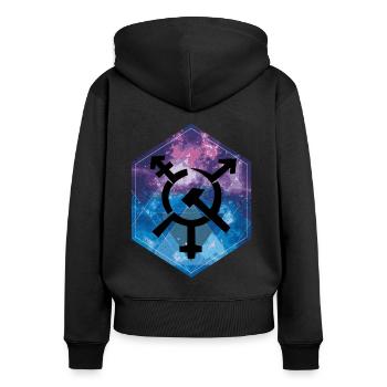 Communisme - Sweat à capuche zippé Premium bio Femme - noir - Dos - Julia (174cm)