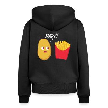 Des frites papa? Pommes de terre frites fast food - Sweat à capuche zippé Premium bio Femme - noir - Dos - Julia (174cm)